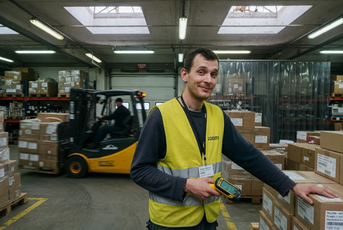Warehouse operator checking inventory in a distribution centre